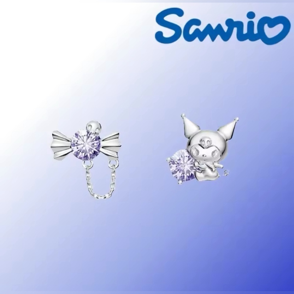 925 Sterling Silver Kuromi & Tanzanite Stone Asymmetrical Mismatch Stud Earrings